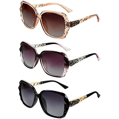 Frienda 3 Pieces Women Polarized Oversized Sunglasses Shiny Composite Frame Sunglasses Vintage Rhinestone Glasses Cover