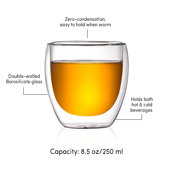 Image of VAHDAM, Double Walled Glass Tea Cup (250ml Capacity) Lead-Free Borosilicate Glass, BPA Free | Double Walled Coffee Mug