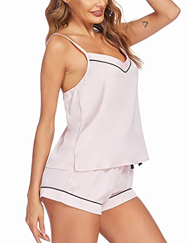 Ekouaer Lounge Set Women's Silk Soft Sleepwear Two Piece Pajamas Satin Cami Shorts Pj Set Bride Bachelorette Gifts (Pink,L) #TOP4