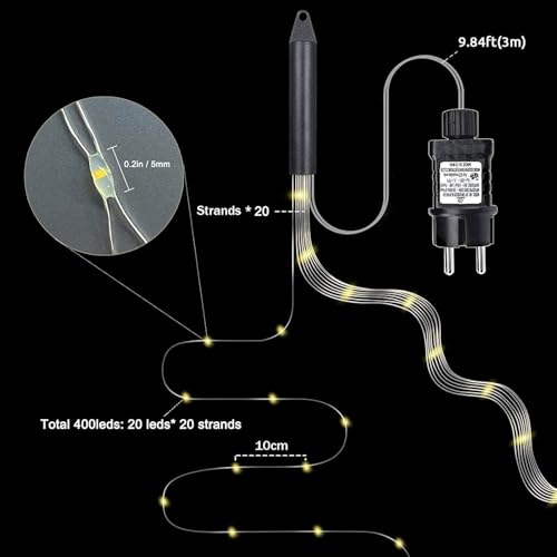 yowin Wasserfall Lichterkette 2M 400 LED Lichterschweif mit Strom, Timer, 8 Modi Lichterstrang Wasserdicht Lichterbündel für Baum Gießkanne Garten Pflanzen Balkon Innen Außen Deko - Warmweiß