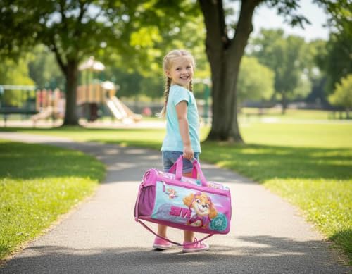 Image of Paw Patrol Girls' Duffle Bag - Skye Travel Gym Bag with Adjustable Shoulder Strap, Mesh Side Pockets & Zipper Pocket
