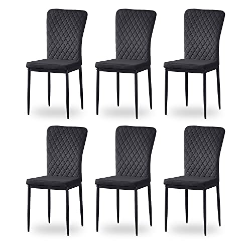 AINPECCA Velvet Black Dining Chairs Set of 6- Armless High Back Upholstered Soft Seat with Black Metal Legs for Dining Room, Kitchen Room (Black, 6)