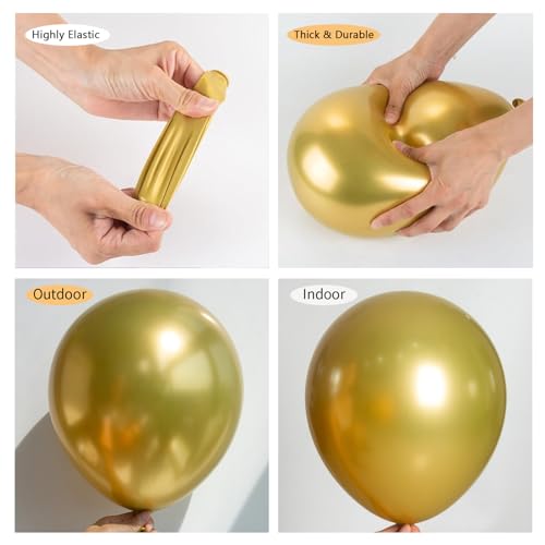 Image of 150pcs Metallic Gold Balloons Different Sizes Pack, 18 12 10 5 Inch Party Balloon Garland Arch Kit for Birthday Graduation Baby Shower Wedding Party Decorations (With 2 Ribbons)