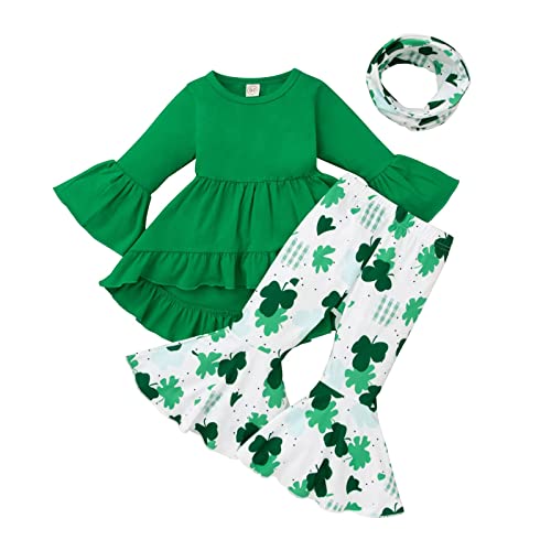 Amandaz St. Patrick's Day Kleinkind Baby Mädchen Sets Rüschen Tops Herz Bedruckt Schlaghose Anzug Halstuch Top Hose Cover