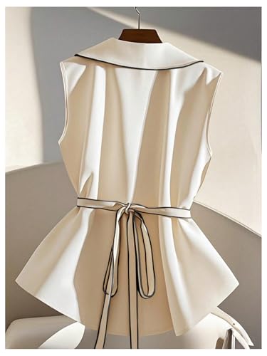 GORGLITTER Women's Business Casual Blazers Vests Trendy Sleeveless Bow Tie Back Work Office Interviews Peplum Vests Top2