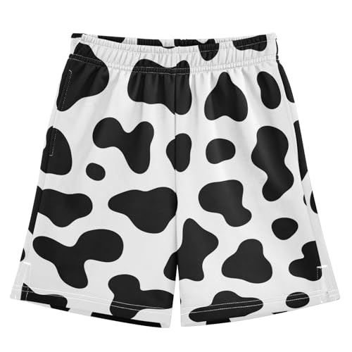 J JOYSAY Cow Spot Black White Boys Athletic Shorts Kids Youth Casual Shotrs with Elastic Waistband Pockets