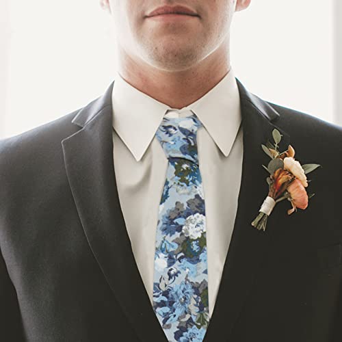 Image of Mantieqingway Men's Skinny Tie, Cotton Floral Ties for Men Wedding Necktie for Groom, Groomsmen, Missions, Dances