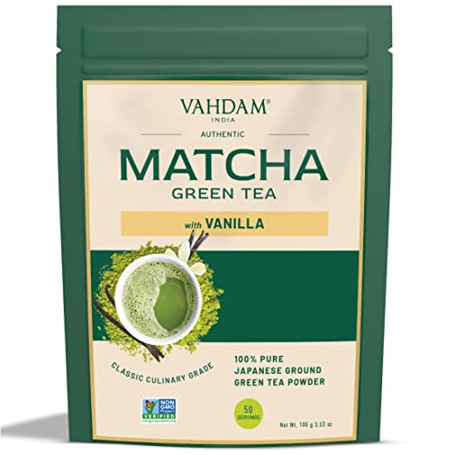 VAHDAM, Polvo De Té Matcha De Vainilla (25 G) Polvo De Té Matcha De Origen Japonés 100% Puro - Polvo De Matcha De Vainilla Japonés 100% Natural | Hacer Un Delicioso Matcha Latte De Vainilla