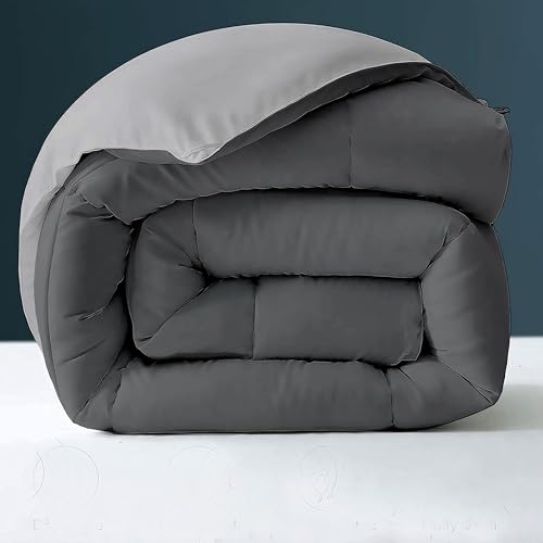 Image of Day Care - 500 GSM Hotel Quality-Down Alternative Reversible Comforter (90 inch x 90 inch Inches /228cm x 228cm) - Comforter Queen Size|Silver /Dark Grey