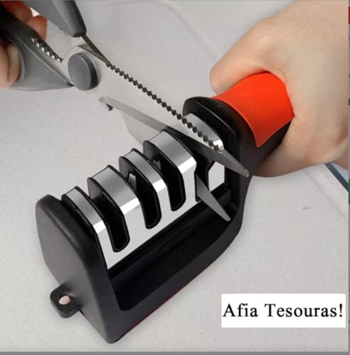 Afiador Amolador De Facas E Tesouras 4 Em 1 Profissional para Cozinha Caça e Pesca Cabo Anatômico Se