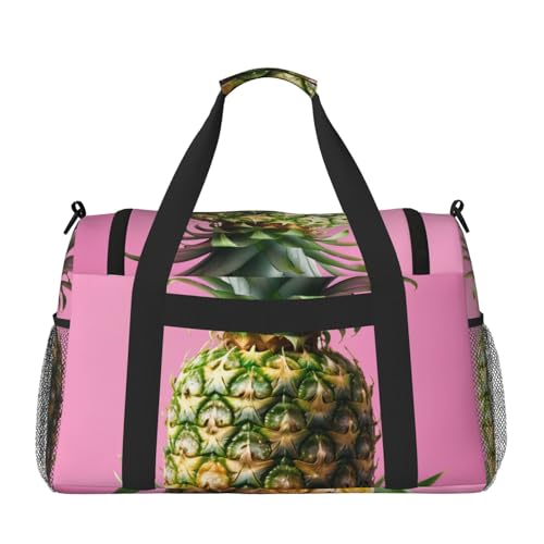 Pineapple Print Travel Duffle Bag - Foldable Personal Item Travel Bag for Women & Men,Carry-On Convertible Crossbody Tote Bags with Adjustable Shoulder Strap & Pockets 13x10.2x19.7 in2