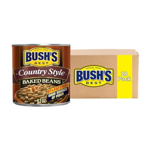 Bush’s Best Baked Beans, Country Style Seasoned Beans in Savory Sauce for BBQ, Cookouts, Side Dishes and Easy Meals, 8.3 Ounce (Pack of 18)