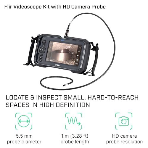 Image of FLIR VS80 HD Probe Videoscope Kit with 5.5mm x 1m Long Probe | HD camera probe, VS80 display, metal case, neck /hand straps, audio headset, image /video capture