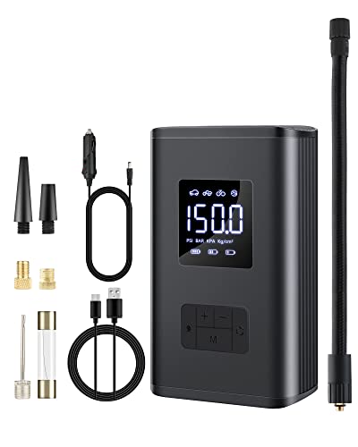 7800mAh Mini Compresseur à Air Portatif 150Psi Gonfleur Pneus Voiture avec SOS LED Pompe à air Rechargeable avec Grand écran LCD pour pneus de Voiture Boules de Moto Cover