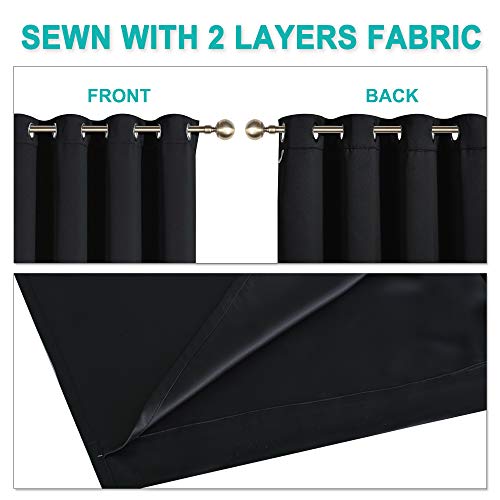 Image of NICETOWN Extra Long Truly Blackout Drapes for Hall and Villa, 46-inch Width Each Panel, 102-inch Length, Black, 2 Pieces, 100% Blackout Window Curtain Panels with Black Lined for Night Shift Worker