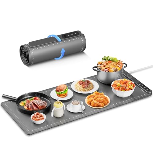 HYEDSM Fast Heating Warming Mat for Food, XL 36"x16", Electric Food Warmer with 6 Level Adjustable Temperature and 6 Hours Timer, Full-Surface Portable Warming Pad Trays for Buffets Party