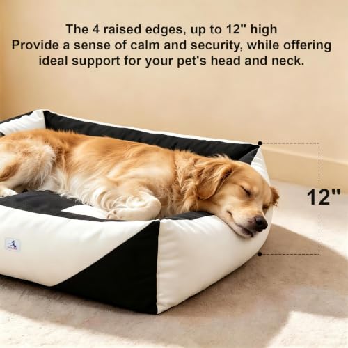 Image of Canvas Dog Bed, Cotton Dog Beds Large Sized Dog, Orthopedic Bed with Washable Removable Cover, Durable 290 GSM Cotton Anti-Chewing Pet Bed with Anti-Slip Bottom (38 inchx30 inchx12 inch, Black&White)