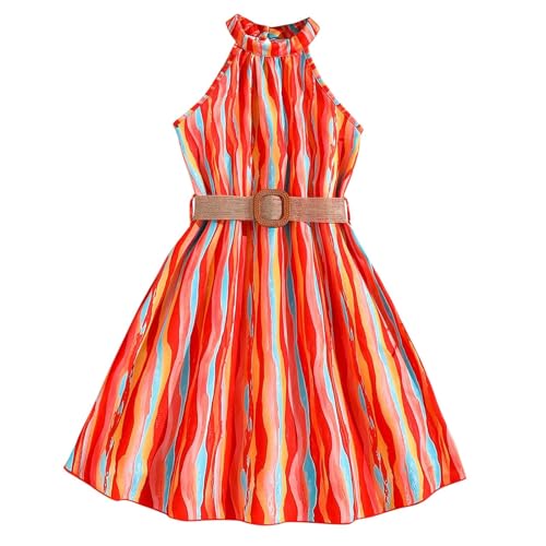 Girls Halter Sleeveless Summer Dress Trendy Casual Printed A-Line Elegant Daily Dresses for 8-13 Years