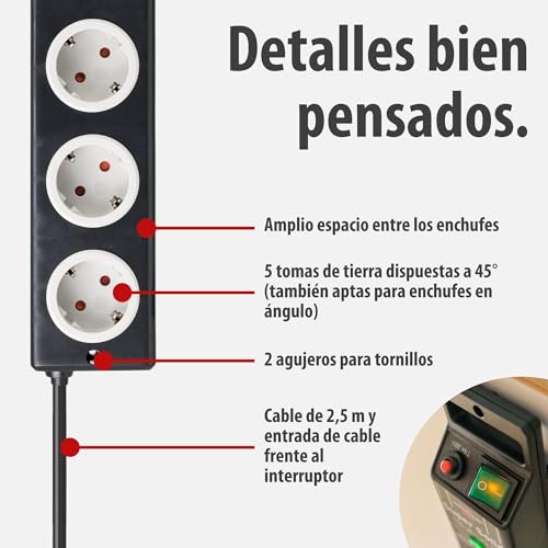 Regleta Brennenstuhl de policarbonato resistente con 5 tomas e interruptor integrado 4