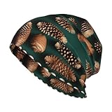 Gorro de punto unisex para adultos, gorro cálido de invierno, gorro de calavera holgada, estampado de piñas de pino, negro, talla única