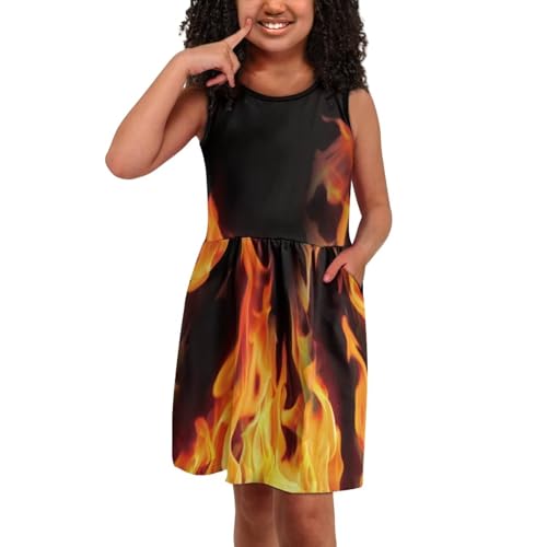 Dress for Toddle Girls 2-14T Sleeveless Crew Neck Sun Dress Midi Sundresses with Pockets Holiday Party Playwear4