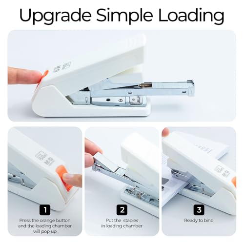 Image of M&G Effortless Stapler 50 Sheet Capacity One-Touch Stapling, Heavy Duty Desktop Stapler Includes 1000 Staples and Remover, Portable Handheld Staplers for Home & Office (White)