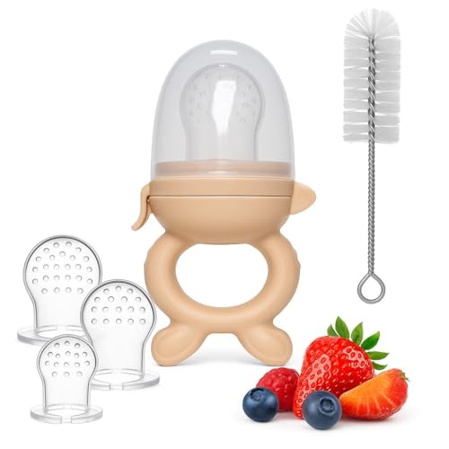 Grignoteuse Bébé Évolutive 4–24 Mois – Tétine à Fruits + Brosse de Nettoyage – Anneau de Dentition – Sans BPA – DME/Diversification Alimentaire – Marque Française
