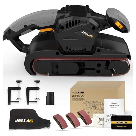 Jellas 7Amp Belt Sander 3 × 21-Inch with Dust Bag, Bench Sander with Variable-speed Control, 2 in 1 Vacuum Adapter, 10 Feet (3 Meters) Length Power Cord - BS750