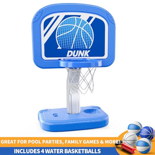 image for TEMI Swimming Pool Basketball Hoop, Adjustable Poolside Hoops with 4 B