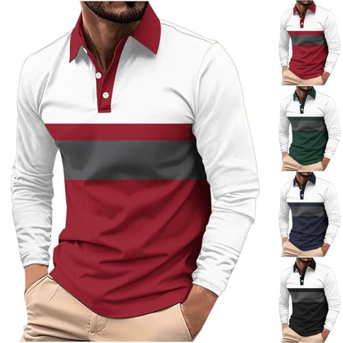 Cambkatl Men's Long Sleeve Golf Shirts - Color Block 2025 Fall Stretch Lapel Button Up Business Casual Tennis T-Shirt2