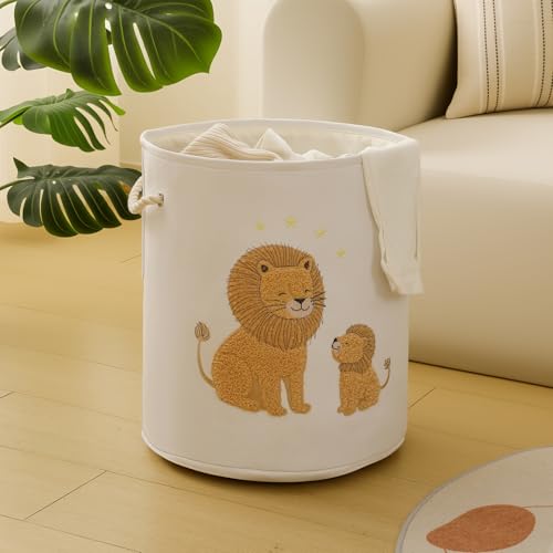 Image of Kids Laundry Basket Baby Hamper for Nursery, 58L Large Dirty Clothes Hampers with Drawstring Closure, Jungle Theme Baby Basket, Stuffed Animal Storage Basket Laundry Hamper, Safari Nursery Decor, Lion