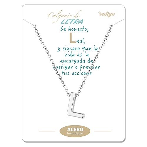 cotigo Collar Inicial Acero Inoxidable, Collar Mujer con Colgante letra A-Z Pequeñas - Bisutería Regalo Madre Cumpleaños, Novia o Amigas, Color Plateado y Dorado (L-PLATEADO)