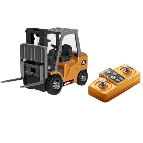 Image of 1:64 Scale Mini RC Forklift Toy with Remote Control - Rechargeable Electric Forklift with Lifting Forks | Forward Backward Left Right Up Down Functions for Kids 3+ Years (Yellow)