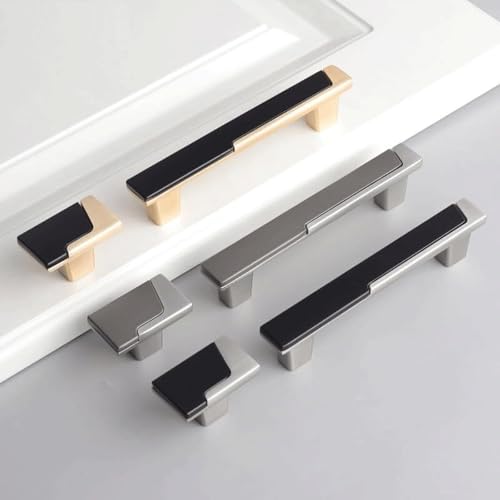 Confezione da 2 maniglie moderne in lega di zinco, eleganti maniglie per cassetti per cucina, bagno, armadio, cassettiera, hardware (nero, foro singolo)