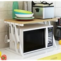 Drumm Meuble Rangement Cuisine Support Four Micro-Ondes Extensible 2 Niveaux - Avec Crochets, Réglable Hauteur Largeur, Acier Robuste