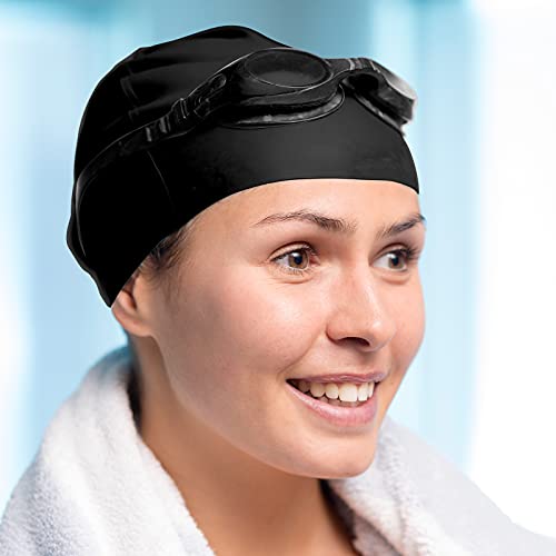 6 Pieces Unisex Adult Silicone Swim Cap Waterproof Swimming Hat Durable Non-Slip Swimming Pool Cap Elastic Swimming Cap For Long And Short Hair (Black) #TOP3