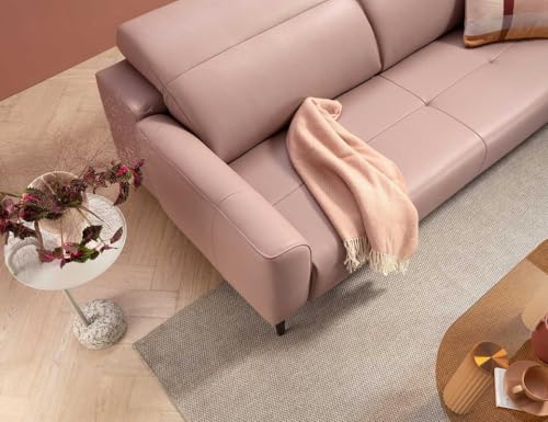 Image of Fabrique Styles 3 Seater with Puffy Moden Design Leatherette Pink Sofa with Moveable Headrest Sturdy Design with a Lightweight Frame & Stainless Steel Legs | Furniture for Home Office & Living Room