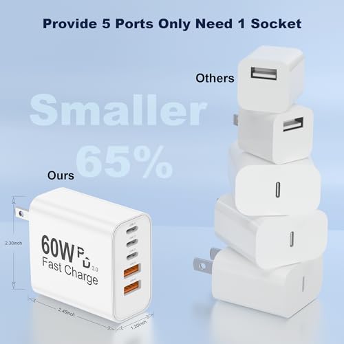 60W USB C Charger Block, Versatile iPhone Charger, White (1 Pack) - image 5
