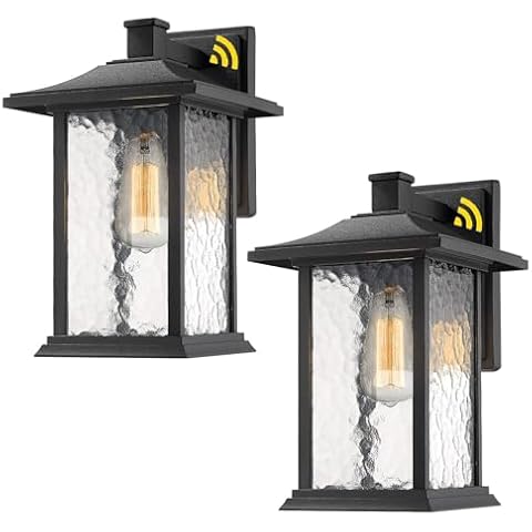 Beionxii Outdoor Wall Lights, 14inch Dusk to Dawn Exterior Wall Mount Sconce Front Porch Light, Black Cast Aluminum w/Water Glass - A272W-2PK Cover