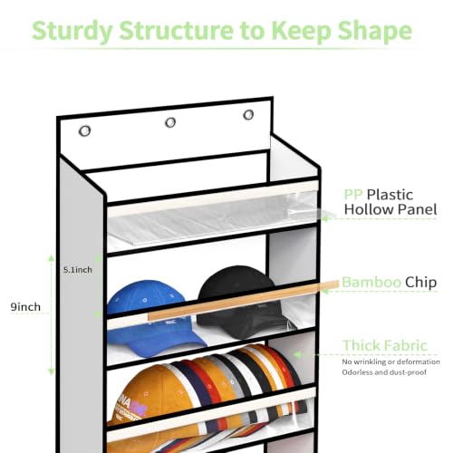 KEEPJOY 8-Tier Over the Door Hat Rack for Baseball Caps, Holds Up to 120 Caps Large Capacity Hanging Hat Storage Organizer with Clear Deep Pockets, Hat Holder for Nursery, Bedroom, Closet (White) by KEEPJOY - Used condition - Image 4