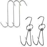 TIHOOD 2pcs Stainless Steel Duck Hooks + 3pcs S-Hooks for Bacon Hams Meat Processing Butcher Hook Hanging Drying BBQ Grill Cooking Smoker Hook Tool