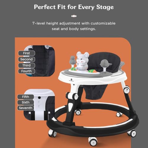 Image of StarAndDaisy Walker for Kids for 6 to 18 Months, Intergrated RGB Lights Baby Walker Boys & Girls with 7 Level Height Adjustment, Walker Baby with Switchable Food & Musical Toy Tray (Black)