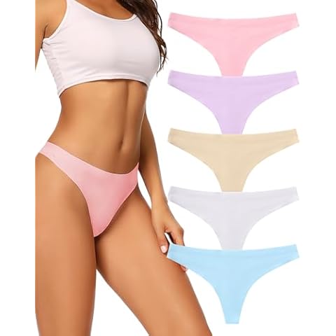 voenxe Seamless Women Underwear Thongs,No Show Ladies Thong,Invisible No Line Breathable Comfortable Panties Undies,Womens No Seam Soft Wide Gusset Tanga,Legging Underpants for Woman 5-Pack Cover