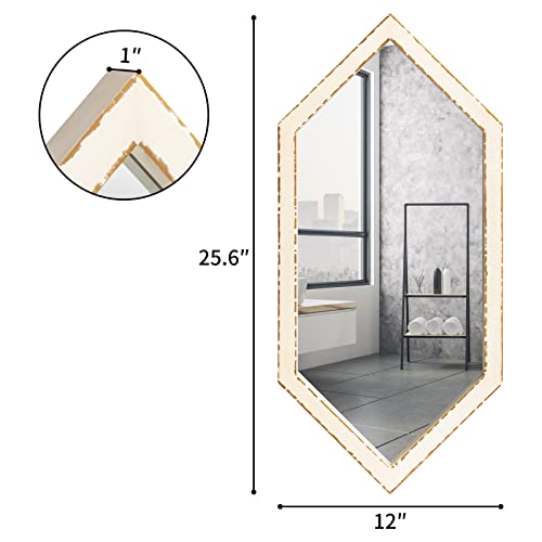 Alimorden Decorative Diamond Wall-Mounted Full Length Mirror With Wooden Frame For Farmhouse Bathroom, Living Room, Bedroom,Entryways White (12"X25.6") #TOP2