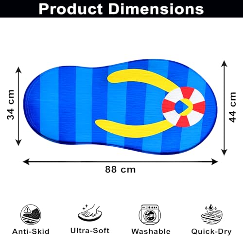 Image of Luxe Home 3D Bath Mat Slipper Shaped Super Soft, Anti Slip Skid, Washable, Quick Dry Floor Mat for Bathroom, Bedroom, Living Room (Blue, 44x88 cm)