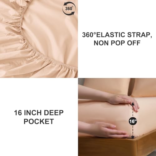4 Piece King Size Sheet Set, Breathable & Cooling King Sheets-Peach Pink - image 4