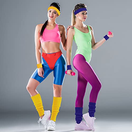Image of ONUPGO Leg Warmers for Women 80s Sport Headband Wristbands Neon Leg Warmers Set - 80s Workout Clothes 90s Outfit for Women