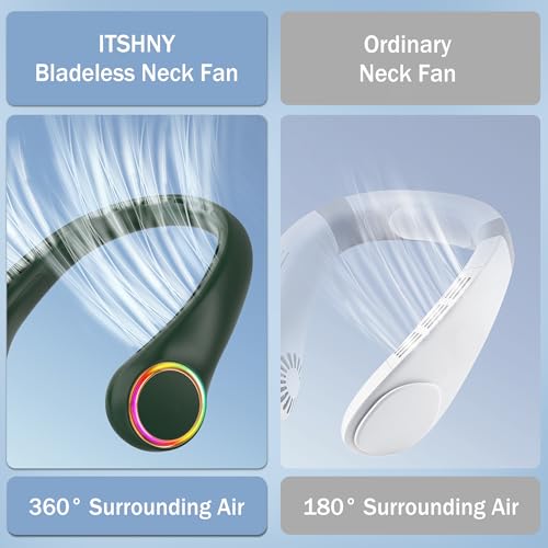 Image of ITSHINY Neck Fan, Portable Fan, Mini USB Fan, Bladeless Fan, Powerful and Quiet Fan with 4000 mAh Battery 3 Speeds for Outdoor Camping Office Room