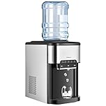 COSTWAY 3-in-1 Water Dispenser with Ice Maker, Countertop Top-Loading Hot and Cold Cooler Machine for Home, Safety Lock, Hold 3-5 Gallon Bottle, 48Lbs/24H, 12 Cubes, 4Lbs Storage Basket, Silver