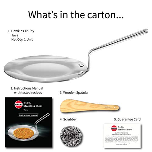 Hawkins 22 Cm Tava, Triply Stainless Steel Tawa With Stainless Steel Handle, Induction Tawa, Silver (Sstv22) #TOP6